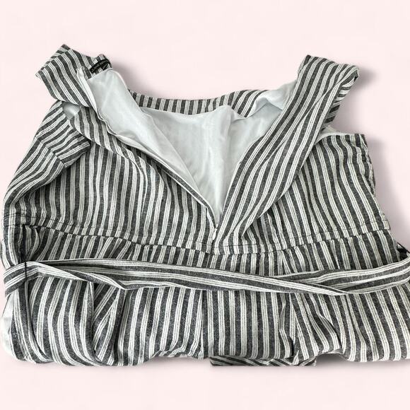 Lane Bryant Stripped Linen Blend Belted Wide Leg Cropped Sleeveless Romper (28) - Picture 11 of 14